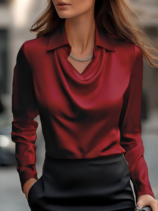 Damen Elegante Bluse mit asymmetrischem Kragen und fließendem Fall EB