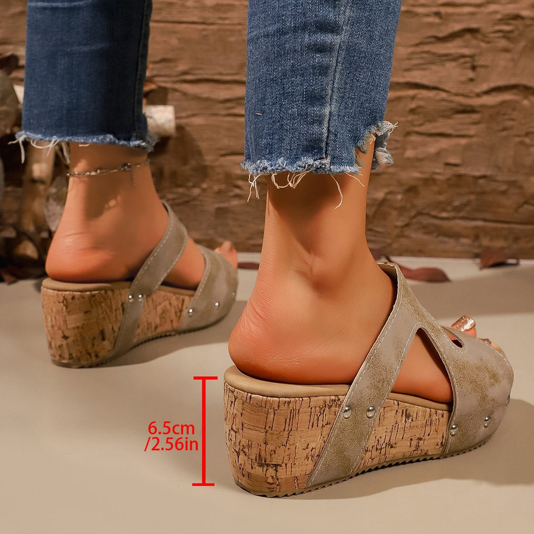 Damen Wedge-Pantoletten mit modischem Korkelement und verstellbarem Riemendesign EB