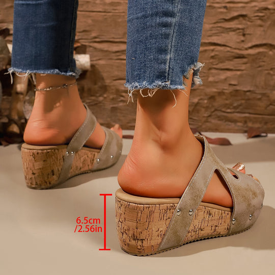 Damen Wedge-Pantoletten mit modischem Korkelement und verstellbarem Riemendesign EB
