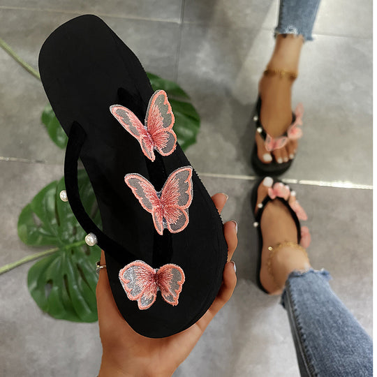 Damen Zehentrenner-Sandalen mit dekorativen Schmetterlingsapplikationen und rutschfester Sohle EB