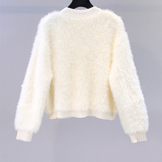 Damen Flauschiger Kurz-Cardigan mit dezenten Knopfdetails EB