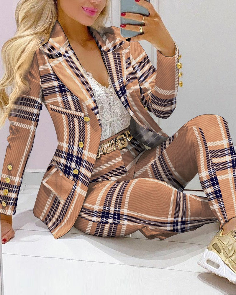 Damen Zweiteiliges Blazer-und-Hose-Set mit Schmetterlingsprint und glamourösem Glitzereffekt EB