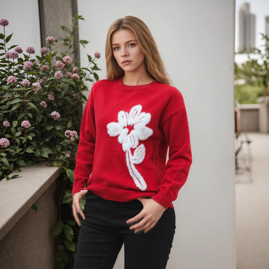 Damen Pullover mit floralem Reliefmuster und weichem Material EB