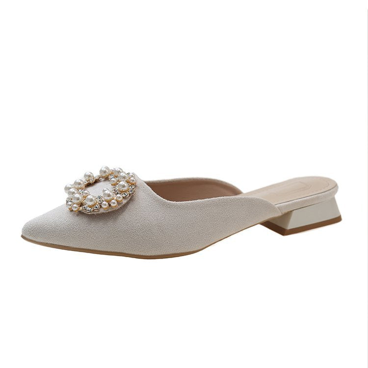 Damen elegante Mules mit funkelndem Perlenakzent EB