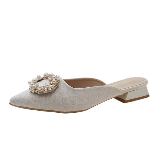 Damen elegante Mules mit funkelndem Perlenakzent EB
