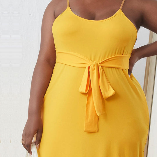Damen Maxikleid mit zartem Bindeband und verstellbaren Spagettiträgern EB
