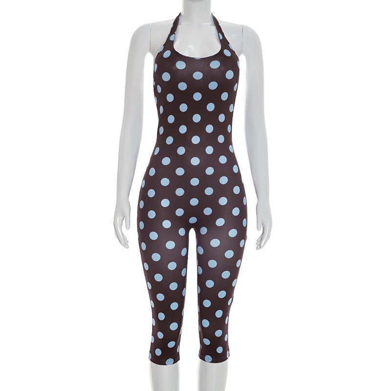 Damen Sportanzug mit Polka-Dots und tiefem V-Ausschnitt EB
