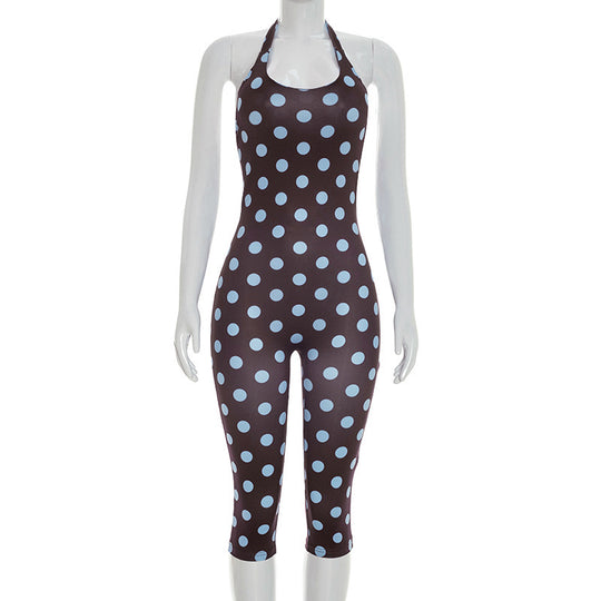 Damen Sportanzug mit Polka-Dots und tiefem V-Ausschnitt EB