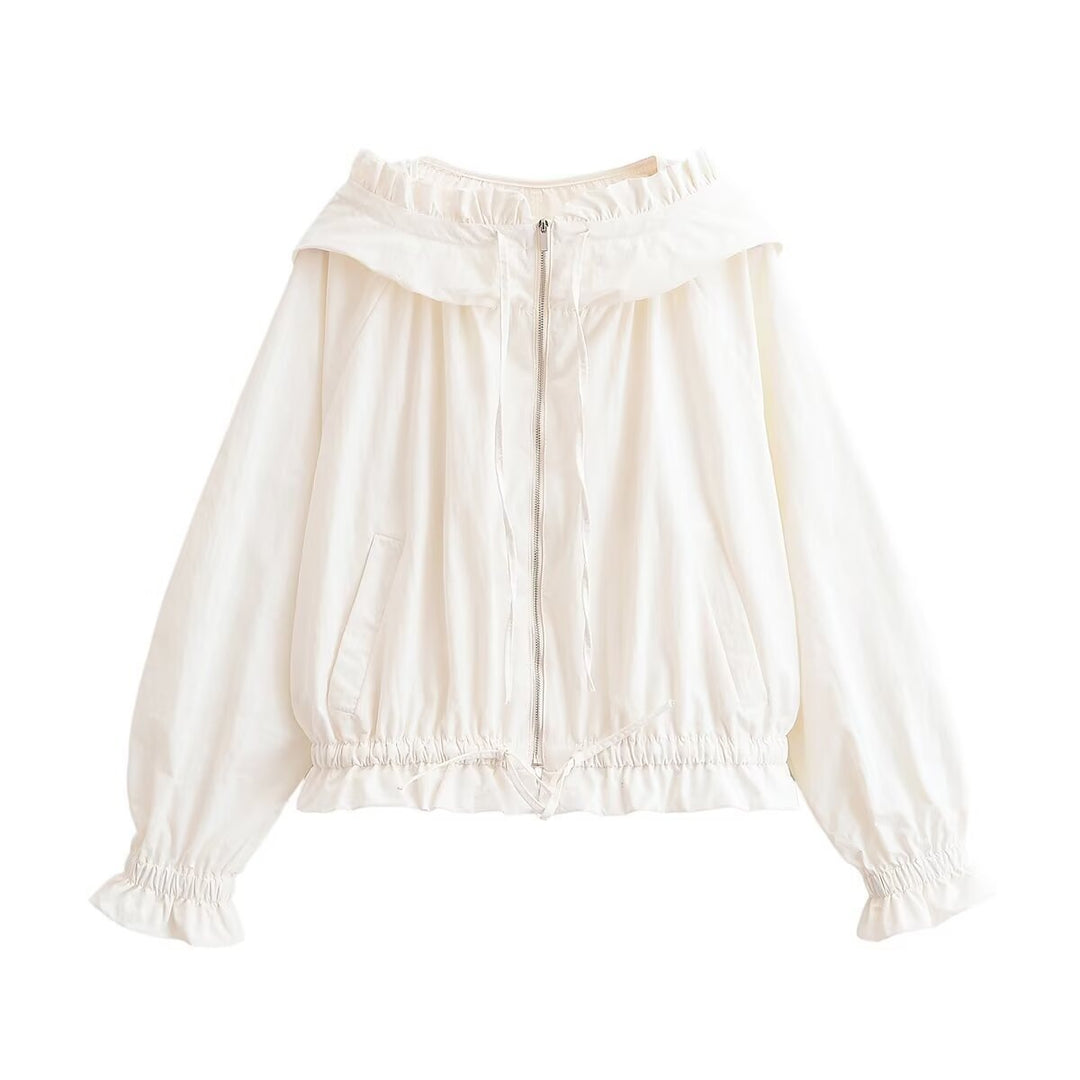 Damen lockere Windjacke mit Raffung und praktischen Taschen EB