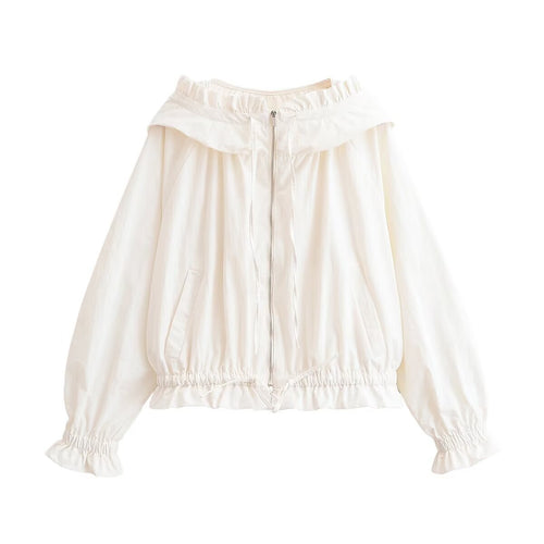 Damen lockere Windjacke mit Raffung und praktischen Taschen EB
