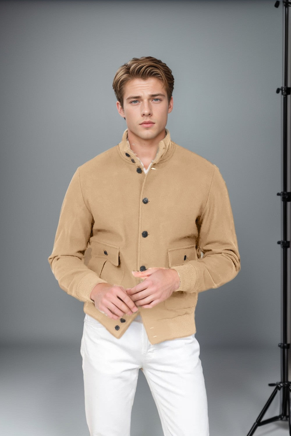 Herren lässige und strukturierte Baumwolljacke mit praktischen Taschen EB