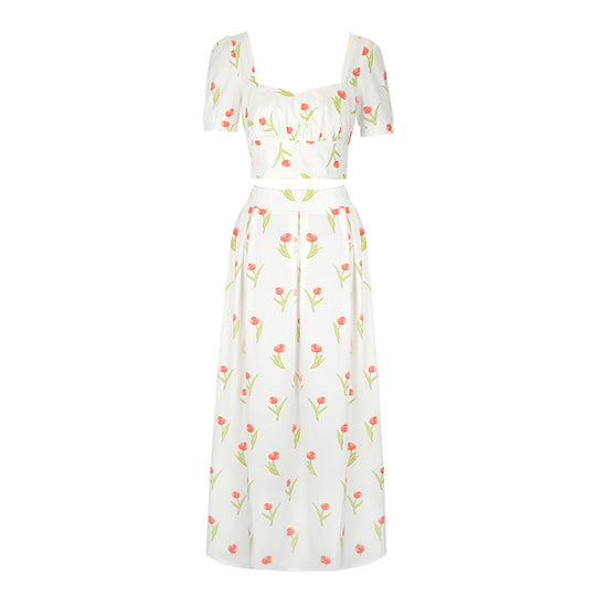 Damen Maxikleid mit floralen Akzenten und taillierter Silhouette EB