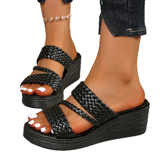 Damen Wedge-Pantoletten mit geflochtenen Riemen und ergonomischer Fußbettgestaltung EB