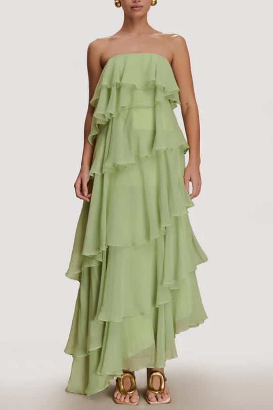 Damen Langes Rüschensommerkleid mit gerafften Details EB