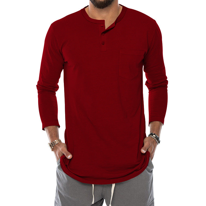 Herren Langarm-Henley-Shirt mit bequemen Knopfdetails und praktischer Brusttasche EB