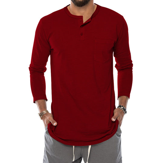 Herren Langarm-Henley-Shirt mit bequemen Knopfdetails und praktischer Brusttasche EB