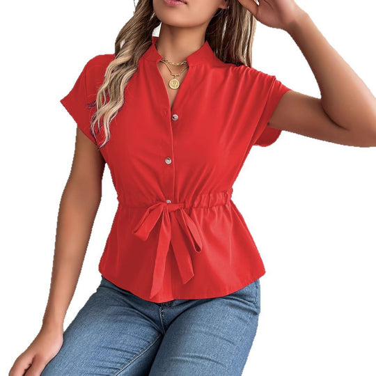 Damen Blusenshirt mit tailliertem Schnitt und kurzen Ärmeln EB