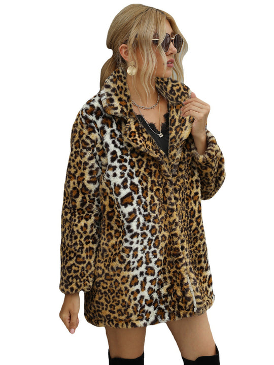 Damen Kunstfelljacke mit luxuriösem Leopardenmuster und modernem Schnitt EB