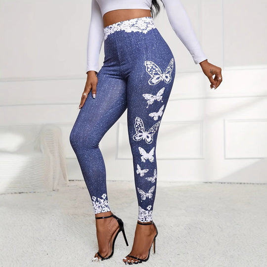 Damen Leggings mit hohem Taillenbund und femininen Spitzenakzenten EB