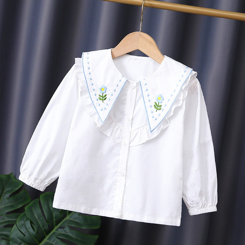 Mädchen Rüschenbluse mit besticktem Kragen EB