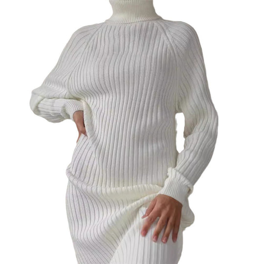 Damen Strickkleid mit hohem Kragen und großen Ärmeln EB