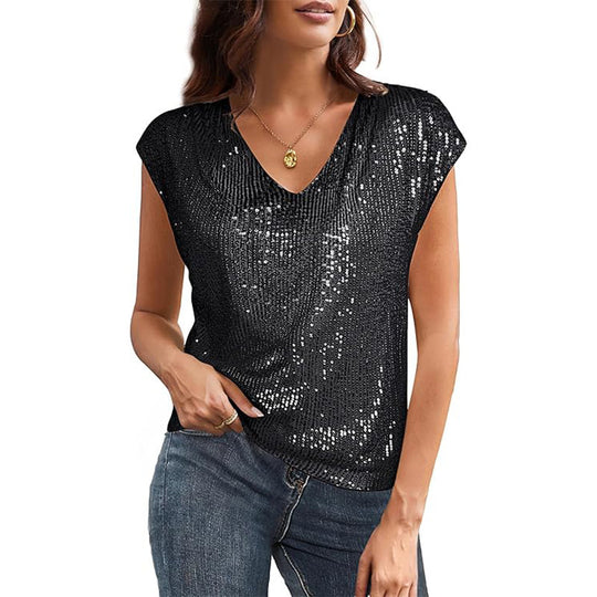 Damen Glamouröses Pailletten-Oberteil EB