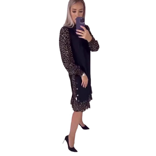 Damen Kleid mit elegantem Volantabschluss und durchsichtigen Ärmeln Heidi-Mode