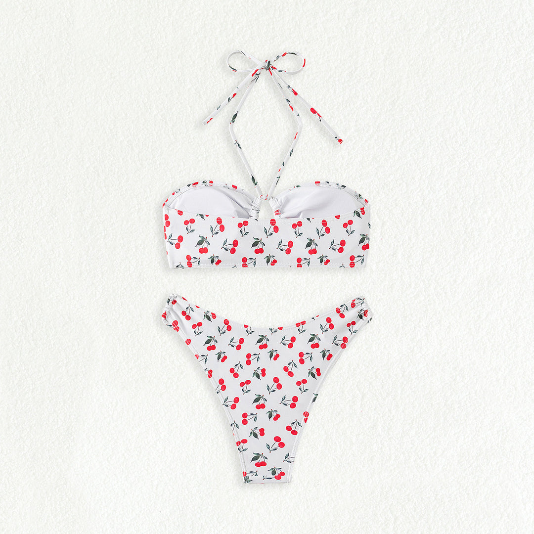 Damen Bandeau-Bikini-Set mit verspieltem Kirschmuster EB