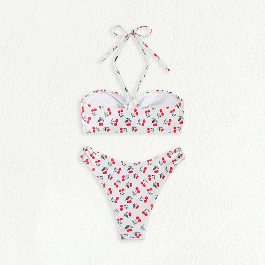 Damen Bandeau-Bikini-Set mit verspieltem Kirschmuster EB