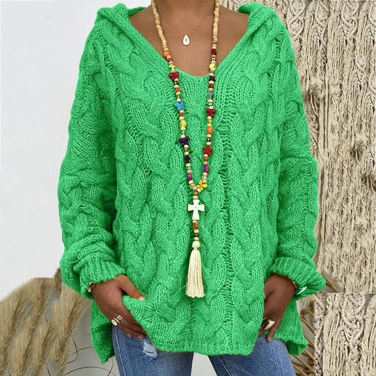 Damen nan grob gestrickter Kapuzenpullover mit Zopfmuster und weitem Oversize-Schnitt EB