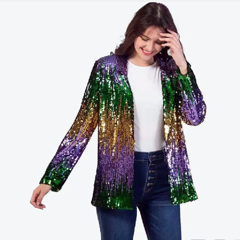 Damen Glitzernde Paillettenjacke mit offenem Schnitt und langem Arm EB