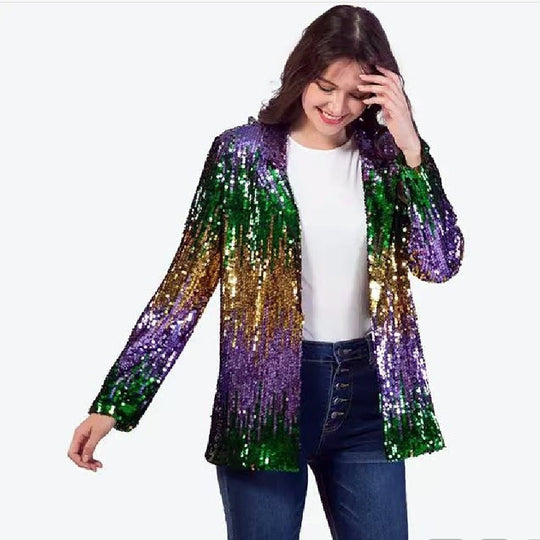 Damen Glitzernde Paillettenjacke mit offenem Schnitt und langem Arm EB