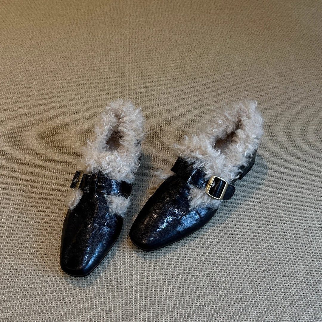 Damen Komfortable Ballerinas mit kuscheligem Innenfutter und modischem Schnallenakzent EB