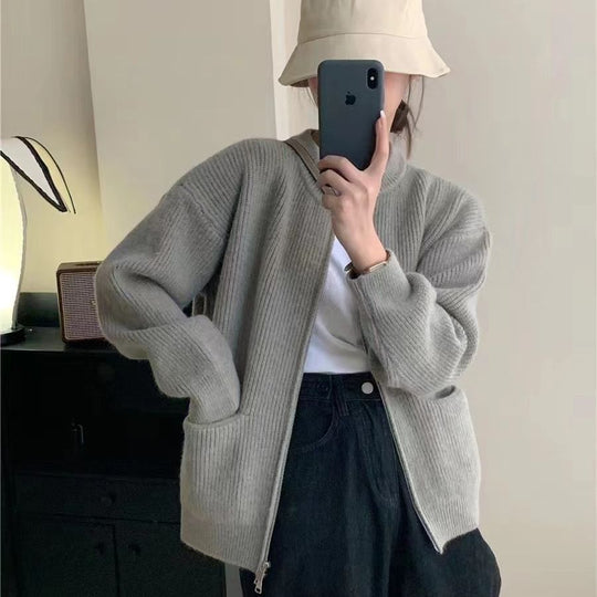 Damen Kuscheliger Strickcardigan mit Reißverschluss und gemütlicher Passform EB
