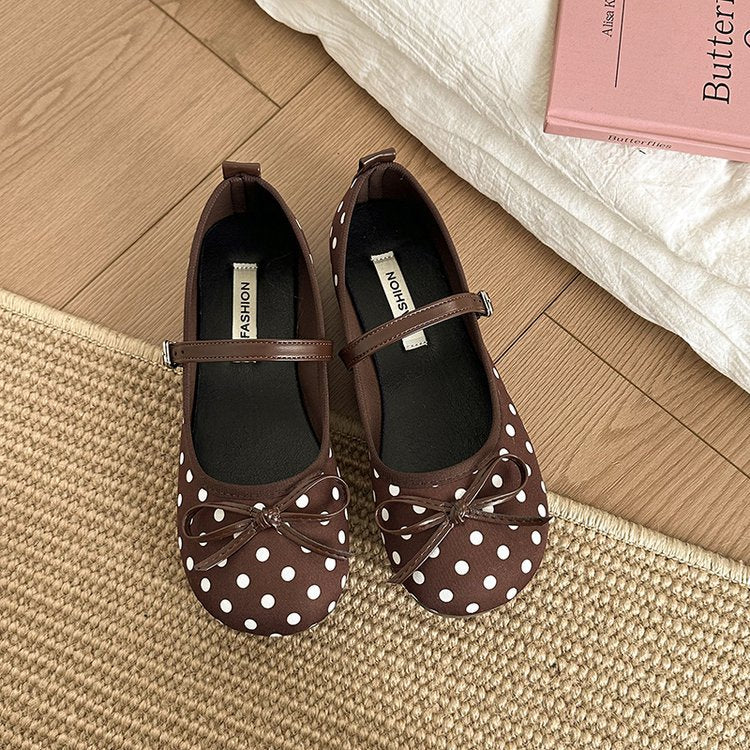 Damen Ballerinas mit dekorativem Schleifen-Design und Punktmuster EB
