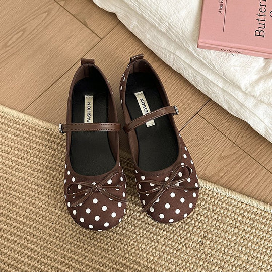 Damen Ballerinas mit dekorativem Schleifen-Design und Punktmuster EB