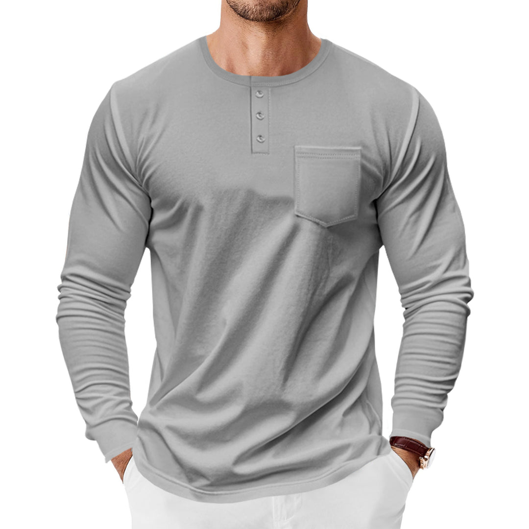 Herren nan Langarm-Henleyshirt mit Brusttasche und feinem Baumwollstretch-Schnitt EB
