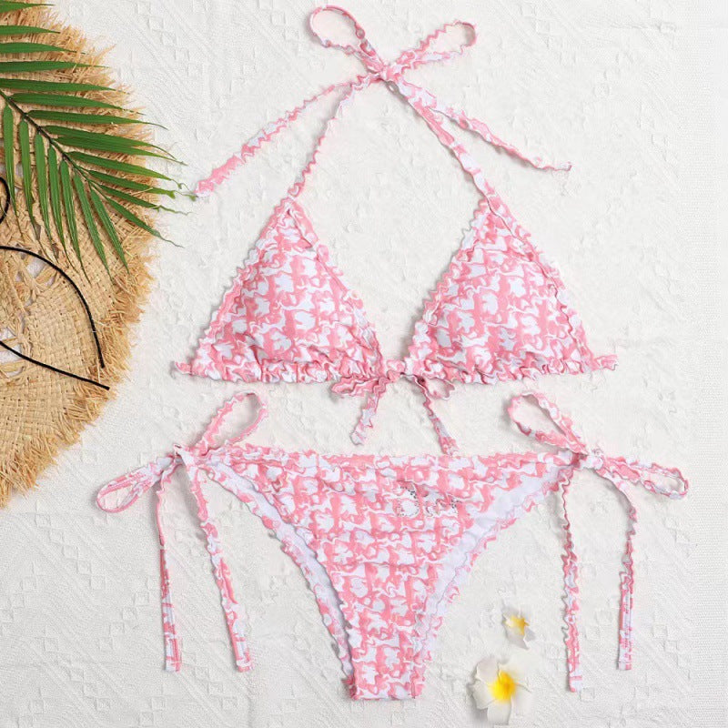 Damen Triangel-Bikini mit floralem Rüschendesign EB