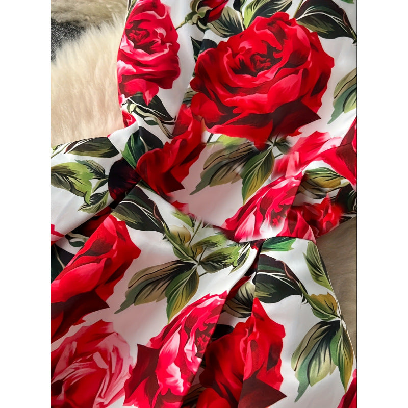 Damen A-Linien Kleid mit floralen Mustern und schwingendem Saum EB