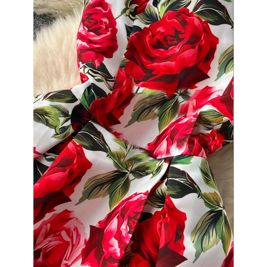 Damen A-Linien Kleid mit floralen Mustern und schwingendem Saum EB
