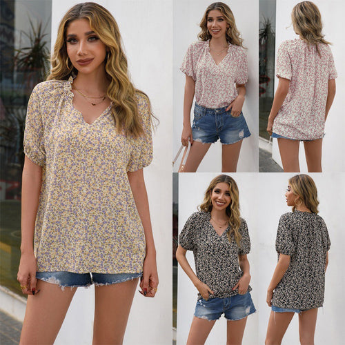 Damen Bluse mit Rüschendetails und floralem Muster EB