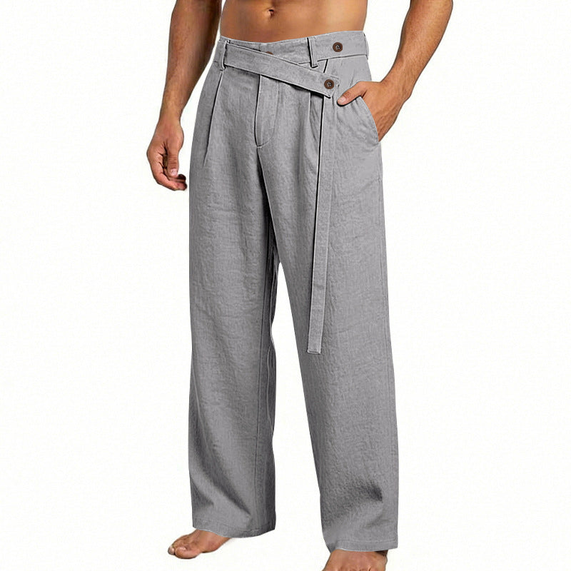 Herren nan weite Leinenhose mit Wickelbund, hoher Taille und legerem Bein EB