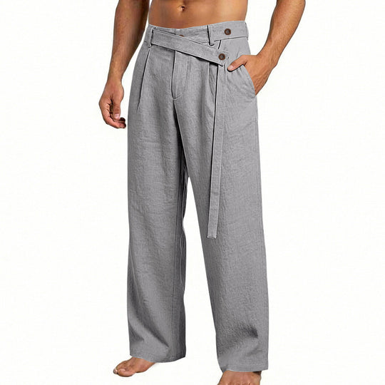 Herren nan weite Leinenhose mit Wickelbund, hoher Taille und legerem Bein EB