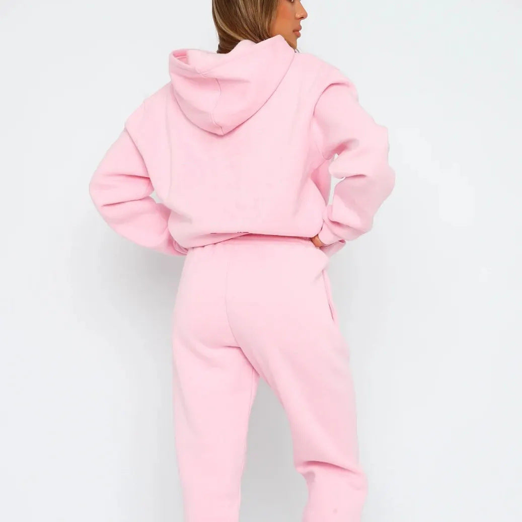 Damen nan oversized Kapuzen-Loungewear-Set mit Kängurutasche und elastischem Knöchelabschluss EB