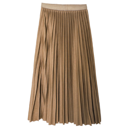 Damen  taillenhoher Plissee-Midirock aus knitterfreiem Stretch-Material mit feinem Faltenwurf EB