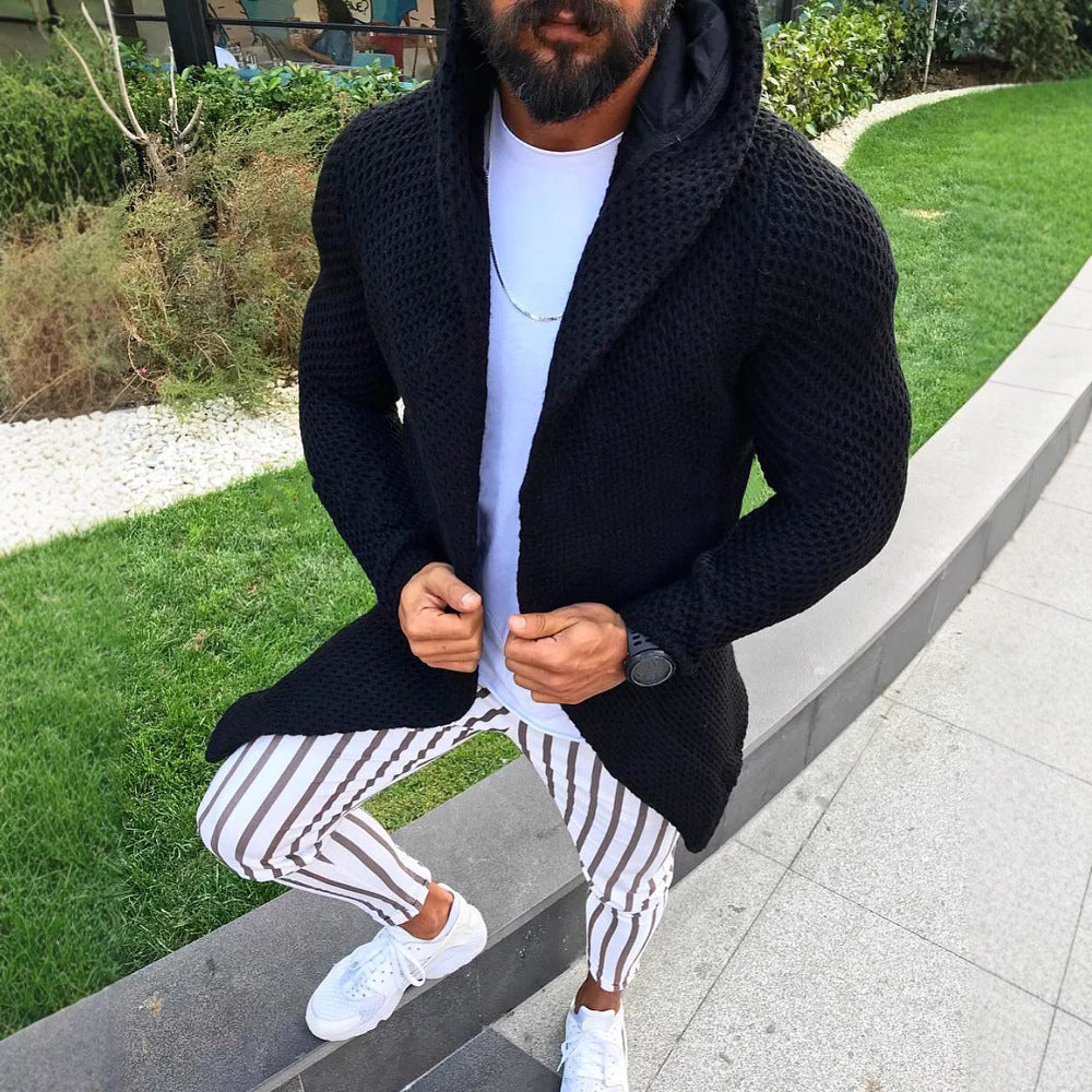 Herren lässiger Strickmantel mit strukturiertem Design und großzügigen Taschen EB