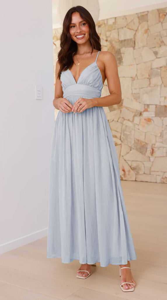 Damen Maxikleid mit schmalen Spaghetti-Trägern und elegantem Wickel-Design EB
