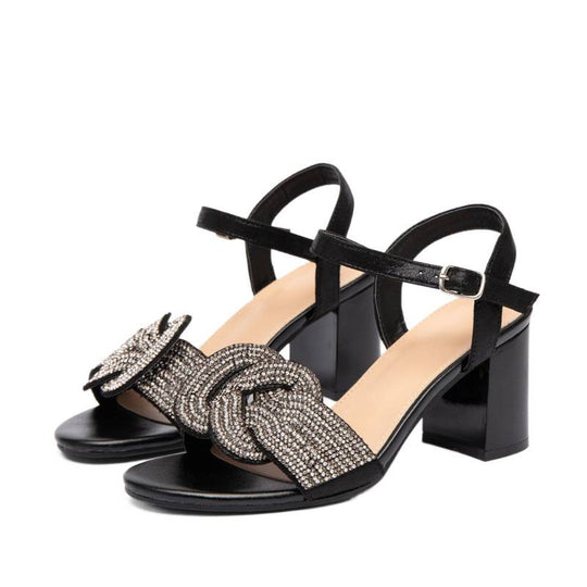Damen Glamouröse Sandalen mit funkelndem Riemen und elegantem Blockabsatz EB