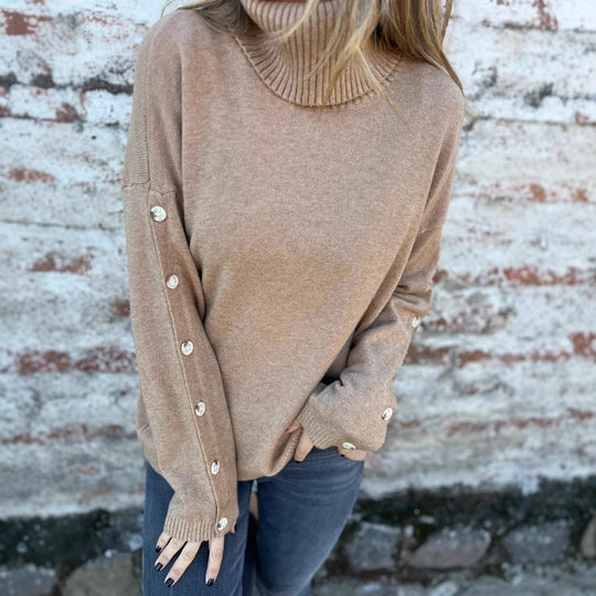 Damen kuscheliger Rollkragenpullover mit dekorativen Knöpfen EB