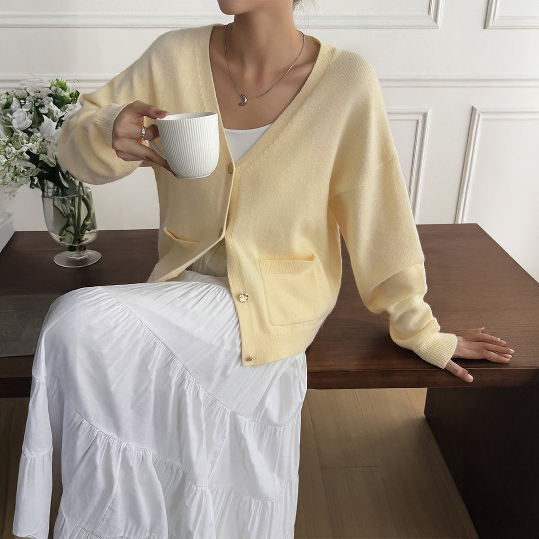 Damen nan kuschelige Oversize-Strickjacke mit aufgesetzten Taschen, weitem Arm und feinem Kaschmir-Mix EB